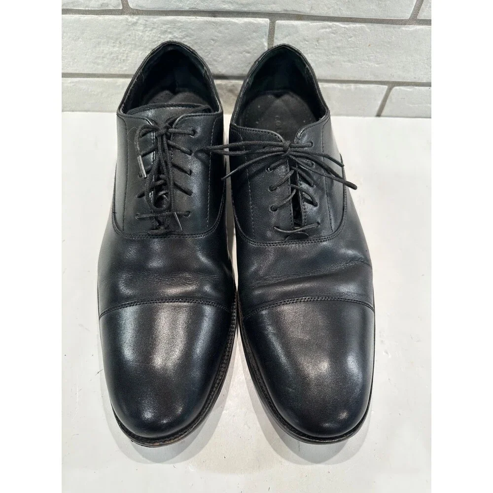 Cole Haan Men's Air Jackson Cap Toe Oxford US 13M Nappa Black Leather, Pre-Owned